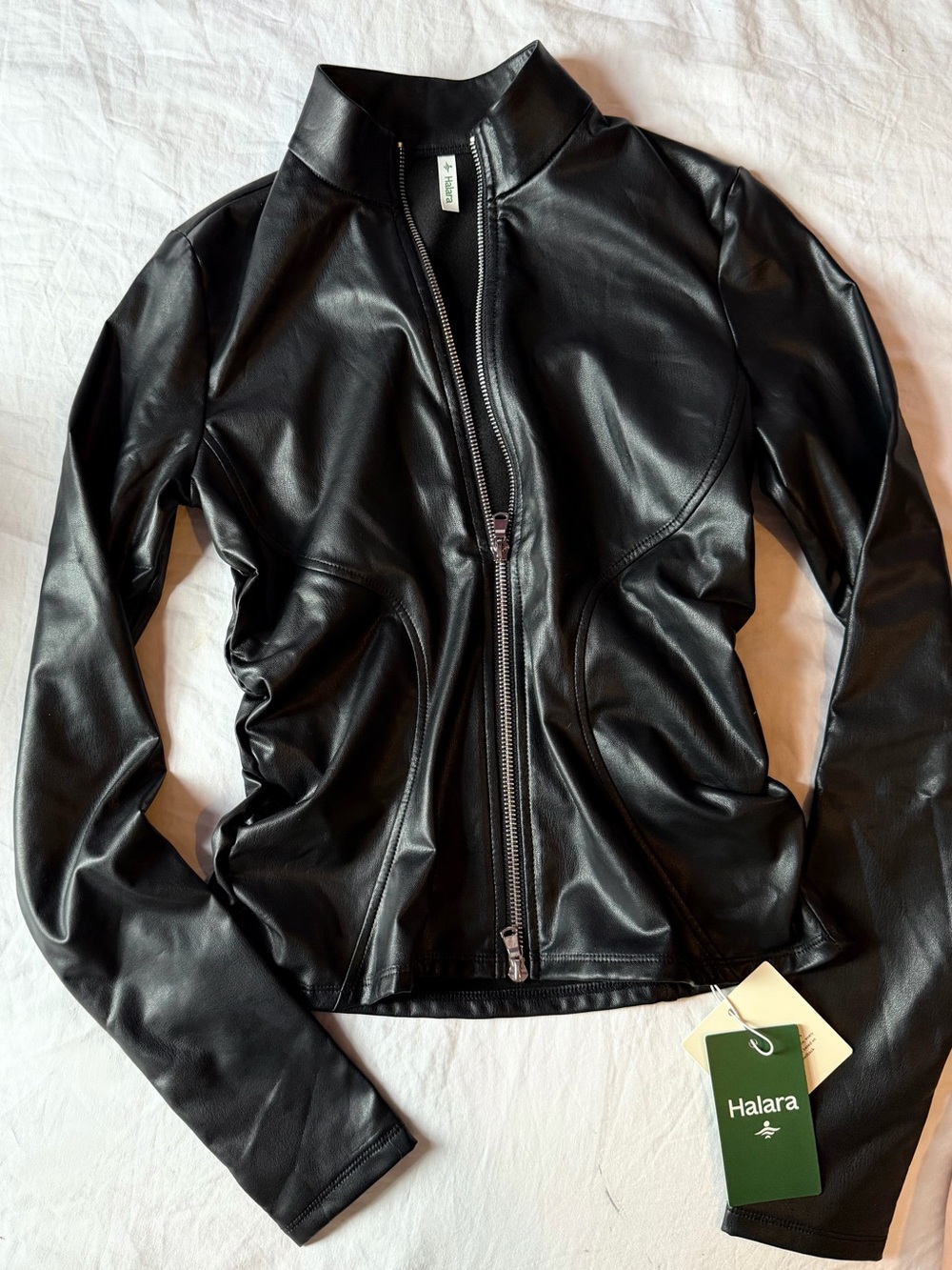 HALARA Black Faux Leather Zip-Front Jacket